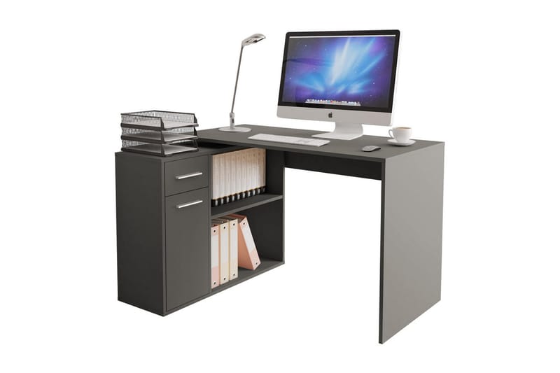 Marco Hjørneskrivebord 120 cm med Oppbevaringsskuff+Skap+Hyl - Grå - Møbler - Bord - Kontorbord - Skrivebord - Hjørneskrivebord