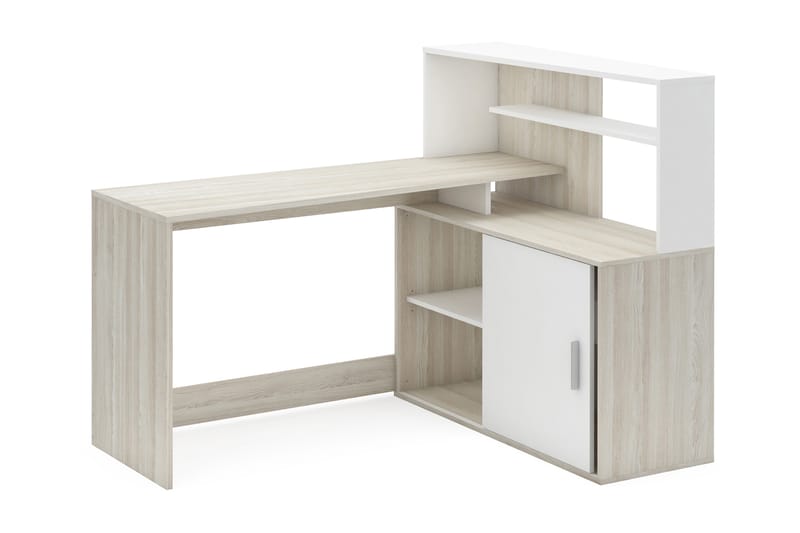 Nicko Hjørneskrivebord 141 cm med Oppbevaringshyller + Skuff - Tre/Hvit - Møbler - Bord - Kontorbord - Skrivebord