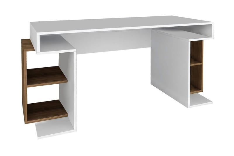 Asillane Skrivebord 153 cm med Oppbevaringsben - Hvit/Valnøttsbrun - Møbler - Bord - Kontorbord - Skrivebord