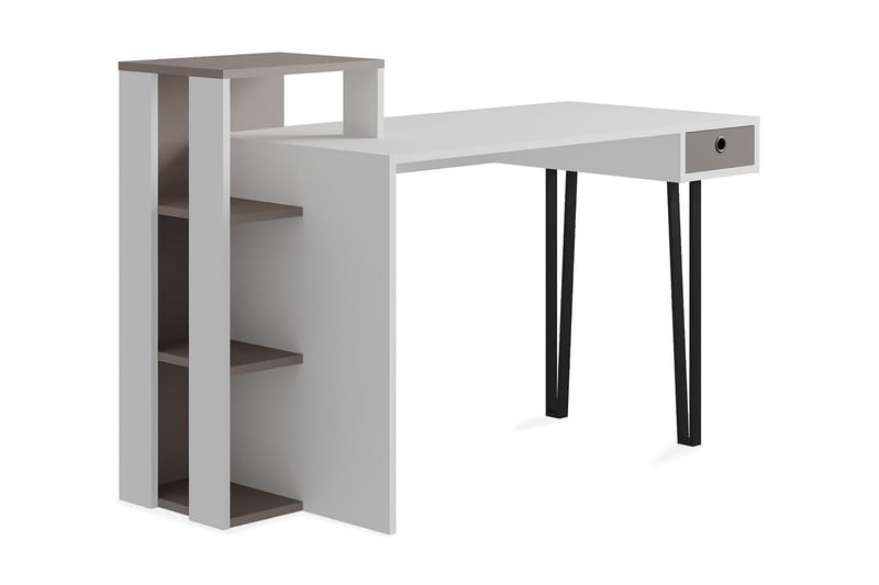 Bastedalen Skrivebord 128 cm med Oppbevaringsskuff + 3 Hylle - Hvit/Grå - Møbler - Bord - Kontorbord - Skrivebord