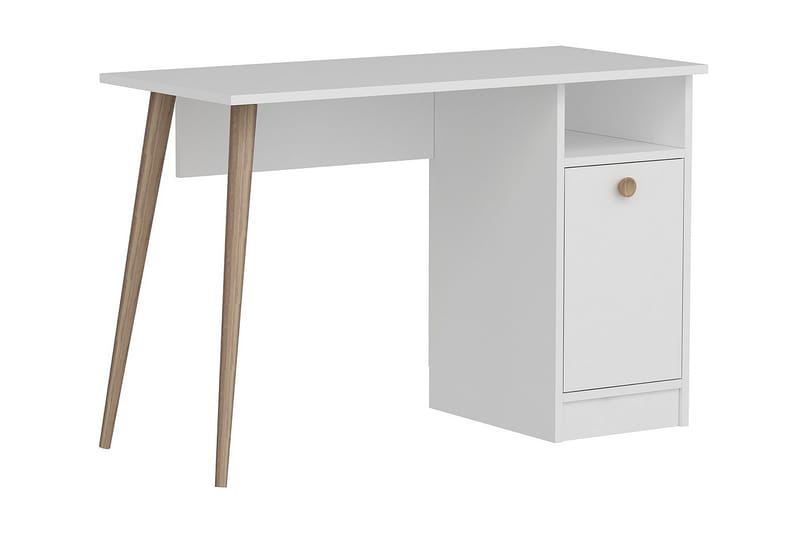 Bauksa Skrivebord 110 cm med Oppbevaring Hylle + Skap - Hvit - Møbler - Bord - Kontorbord - Skrivebord
