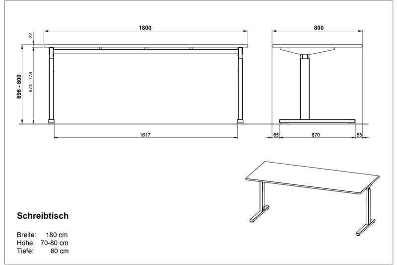 Biniaritx Skrivebord 180 cm - Grå/Hvit - Møbler - Bord - Kontorbord - Skrivebord