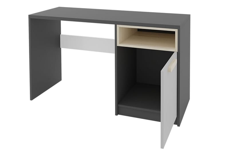 Bioley Skrivebord 120 cm med Oppbevaring Skap + Hylle - Svart/Hvit/Grå - Møbler - Bord - Kontorbord - Skrivebord