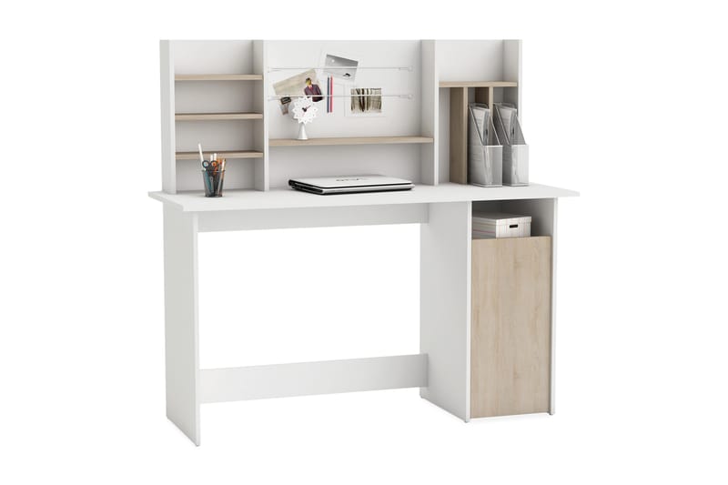 Blanche Skrivebord 135 cm med Oppbevaringshyller - Hvit/Natur - Møbler - Bord - Kontorbord - Skrivebord - Hjørneskrivebord