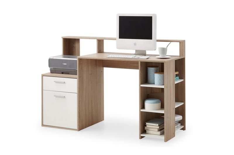 Bolton Skrivebord 139 cm med Oppbevaring - Hvit/Eik - Møbler - Bord - Kontorbord - Skrivebord