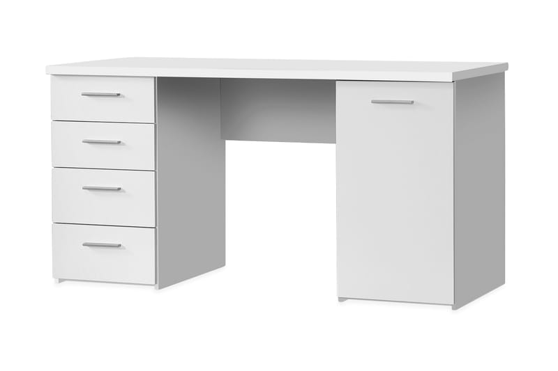 Bowlee Skrivebord 145 cm med Oppbevaring Skap + 4 Skuffer + - Hvit - Møbler - Bord - Kontorbord - Skrivebord