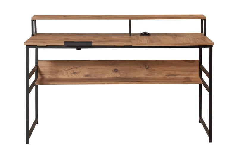 Budange Skrivebord 137 cm med Oppbevaringshyller - Natur/Svart - Møbler - Bord - Kontorbord - Skrivebord