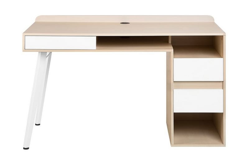 Carasso Skrivebord 130 cm med Oppbevaring Skuffer + Hyller - Hvit/Lysebrun - Møbler - Bord - Kontorbord - Skrivebord