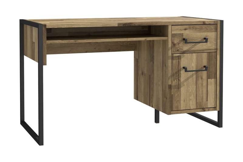 Carnais Skrivebord 129 cm med Oppbevaring Skuff + Skap - Brun/Svart - Møbler - Bord - Kontorbord - Skrivebord - Hjørneskrivebord