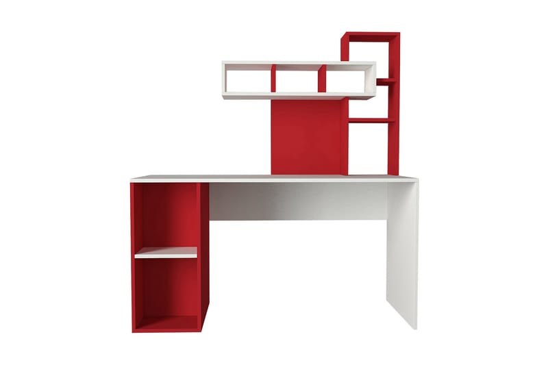 Coralle Skrivebord 140 cm med Oppbevaringshyller - Hvit/Rød - Møbler - Barnemøbler - Barnebord - Skrivebord barn