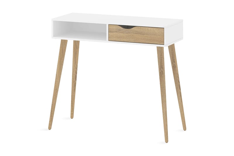Delta Skrivebord 103 cm med Oppbevaring Skuff + Hylle - Hvit/Eikfarge - Møbler - Bord - Spisebord & kjøkkenbord