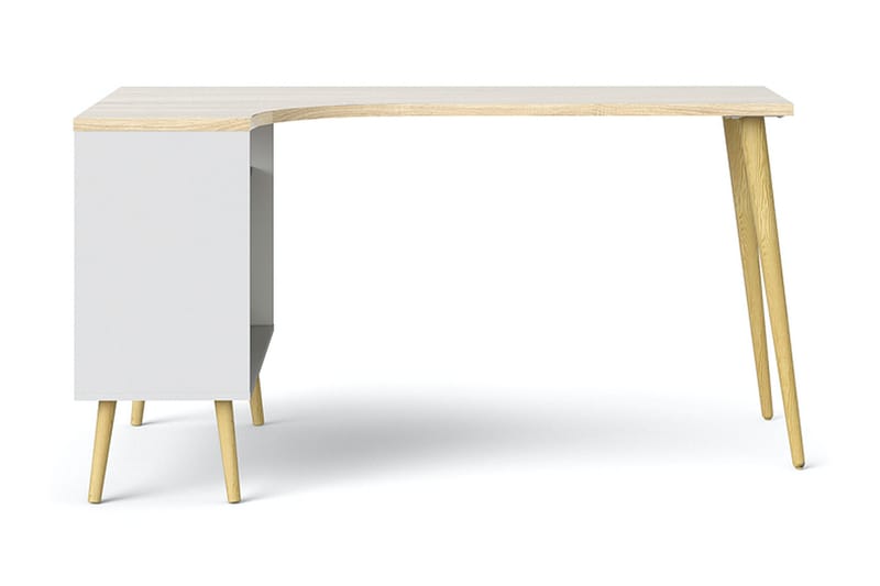 Delta Skrivebord 145 cm med Oppbevaringsskuffer + Hyller - Hvit/Natur - Møbler - Bord - Kontorbord - Skrivebord