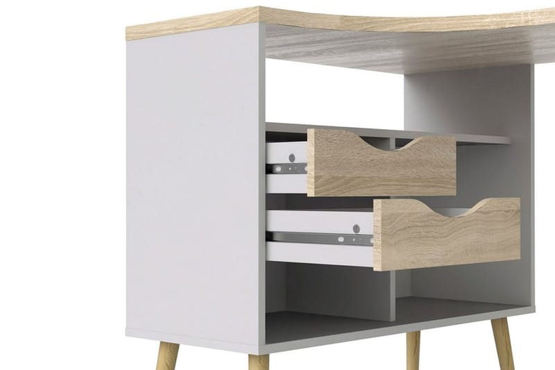 Delta Skrivebord 145 cm med Oppbevaringsskuffer + Hyller - Hvit/Natur - Møbler - Bord - Kontorbord - Skrivebord