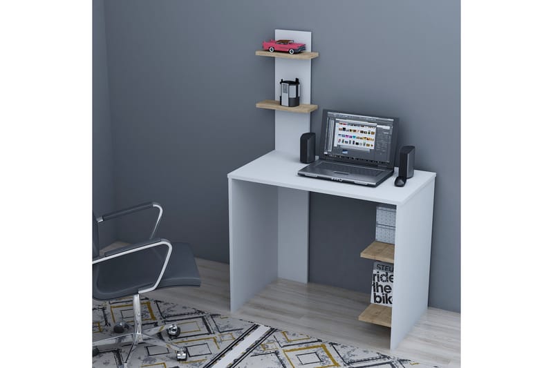 Eren Skrivebord 91 cm med Oppbevaringshyller Hvit/Brun - Homemania - Møbler - Bord - Kontorbord - Skrivebord