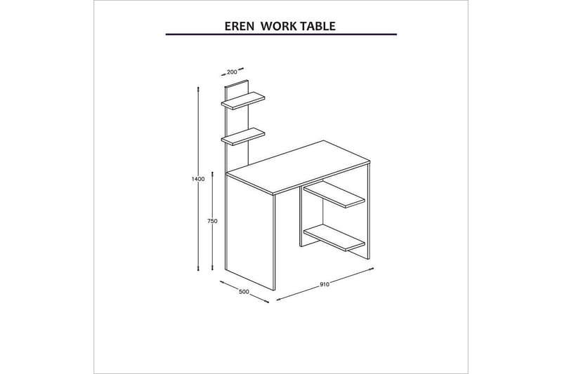 Eren Skrivebord 91 cm med Oppbevaringshyller Hvit/Brun - Homemania - Møbler - Bord - Kontorbord - Skrivebord