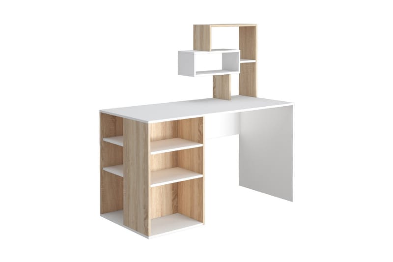 Ermes Skrivebord 130 cm med Oppbevaringshyller Hvit/Natur - Homemania - Møbler - Bord - Kontorbord - Skrivebord