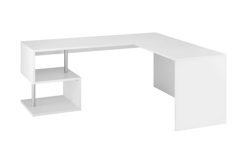 Esseda Hjørneskrivebord 160 cm med Oppbevaring Hyller - Hvit Høyglans - Møbler - Bord - Kontorbord - Skrivebord