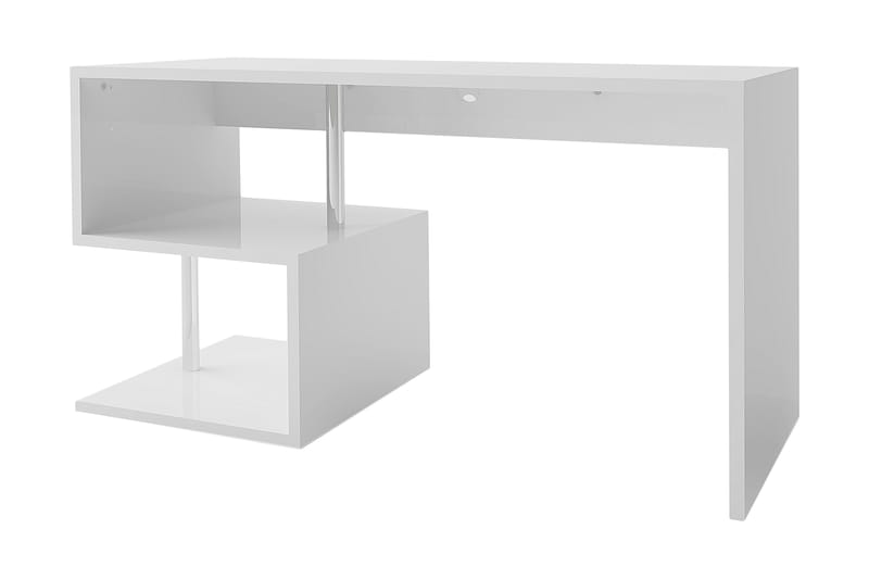 Esseda Skrivebord 140 cm med Oppbevaring Hyller - Hvit Høyglans - Møbler - Bord - Kontorbord - Skrivebord