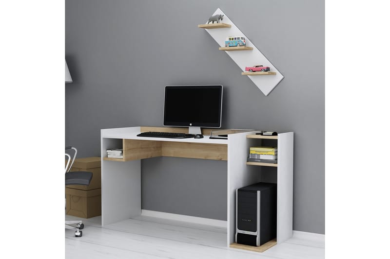 Ezgi Skrivebord 147 cm med Oppbevaringshyller Hvit/Brun - Homemania - Møbler - Bord - Kontorbord - Skrivebord