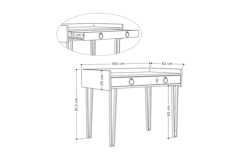 Fasttorp Skrivebord 100 cm med Oppbevaringsskuff - Hvit/Svart - Møbler - Bord - Kontorbord - Skrivebord