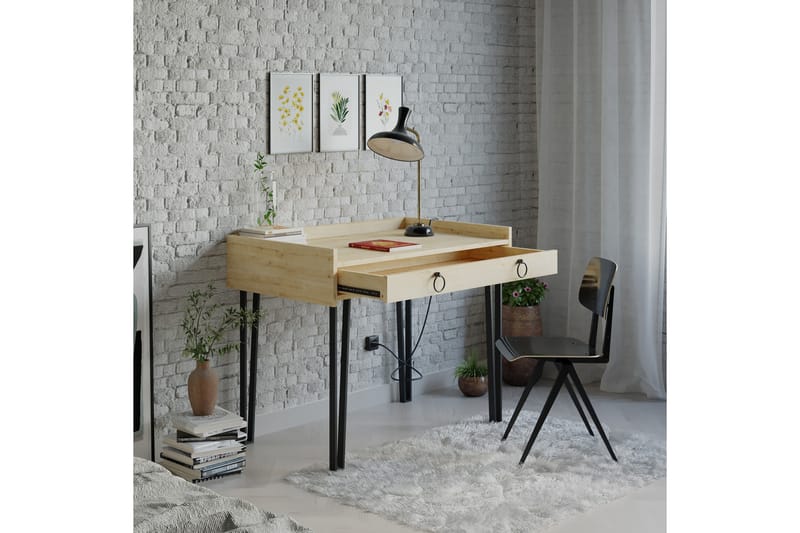 Fasttorp Skrivebord 100 cm med Oppbevaringsskuff - Lyse Natur/Svart - Møbler - Bord - Kontorbord - Skrivebord