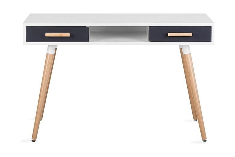 Frisange Skrivebord 120 cm med Oppbevaring 2 Skuffer + Hylle - Hvit/Mørkegrå/Brun - Møbler - Bord - Kontorbord - Skrivebord