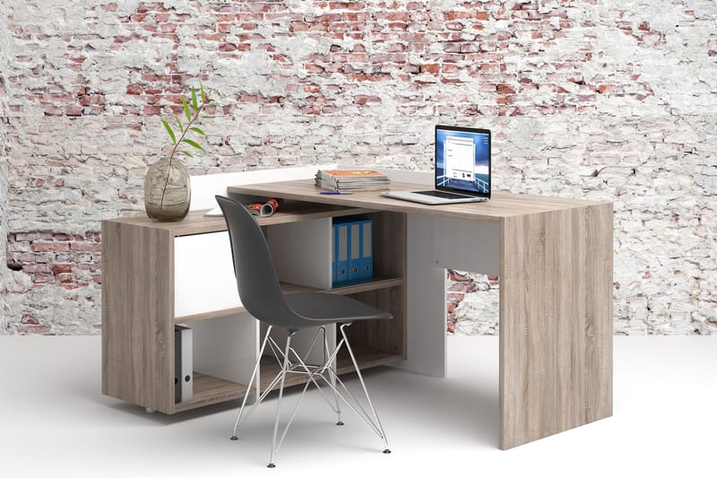 Function Plus Skrivebord 140 cm med Oppbevaringshyller - Tryffel/Hvit - Møbler - Bord - Kontorbord - Skrivebord