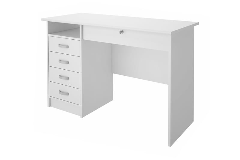 Function Skrivebord 109 cm med Oppbevaring Skuffer + Hyller - Hvit - Møbler - Bord - Kontorbord - Skrivebord