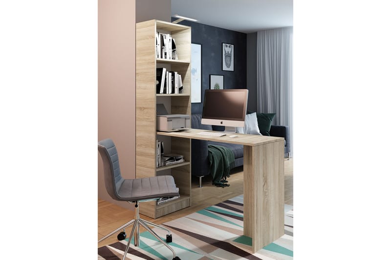 Gdeide Skrivebord 125 cm med Oppbevaringshylle - Eikfarge/Beige - Møbler - Bord - Kontorbord - Skrivebord