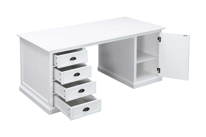 Hampton Skrivebord 170 cm med Oppbevaring 4 Skuffer + Skap - Hvit Mahogny - Møbler - Bord - Kontorbord - Skrivebord