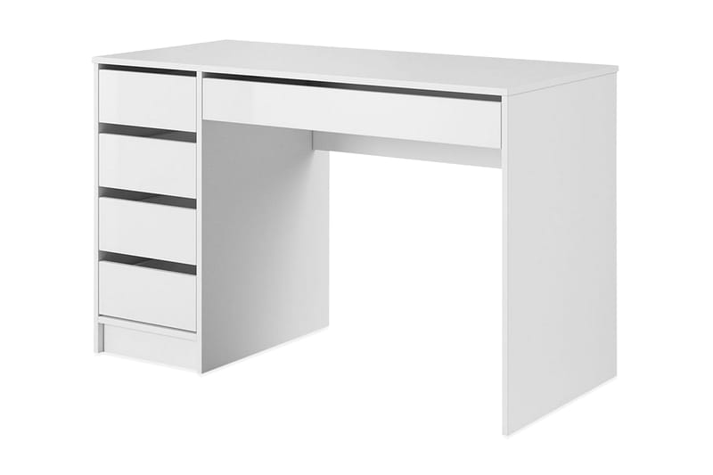 Harland Skrivebord 120 cm med Oppbevaring 5 Skuffer - Hvit/Hvit Høyglans - Møbler - Bord - Kontorbord - Skrivebord