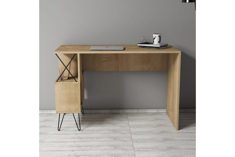 Hovdane Skrivebord 120 cm med Oppbevaringshylle - Lysebrun/Svart - Møbler - Bord - Kontorbord - Skrivebord