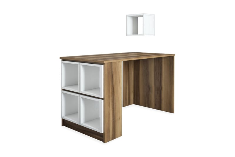 Hovdane Skrivebord 120 med Oppbevaringshylle + Vegghylle - Brun/Hvit - Møbler - Bord - Kontorbord - Skrivebord