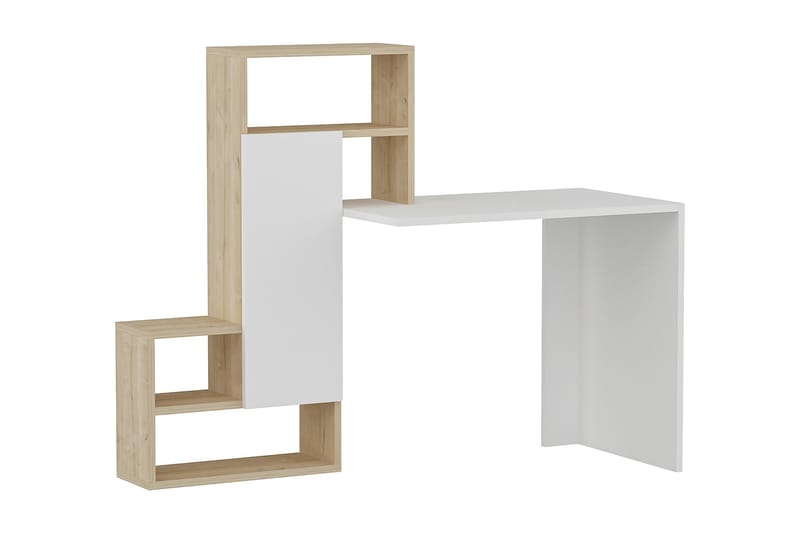 Ikatan Skrivebord 139 cm med Oppbevaringshyller + Skap - Hvit/Natur - Møbler - Bord - Kontorbord - Skrivebord