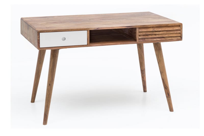 Iviana Skrivebord 117 cm med Oppbevaring 2 Skuffer + Hylle - Massivt Tre/Hvit - Møbler - Bord - Kontorbord - Skrivebord