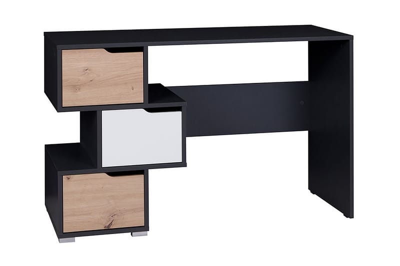 Iwena Skrivebord 120 cm med Oppbevaring 3 Skuffer - Svart/Beige/Hvit - Møbler - Bord - Kontorbord - Skrivebord