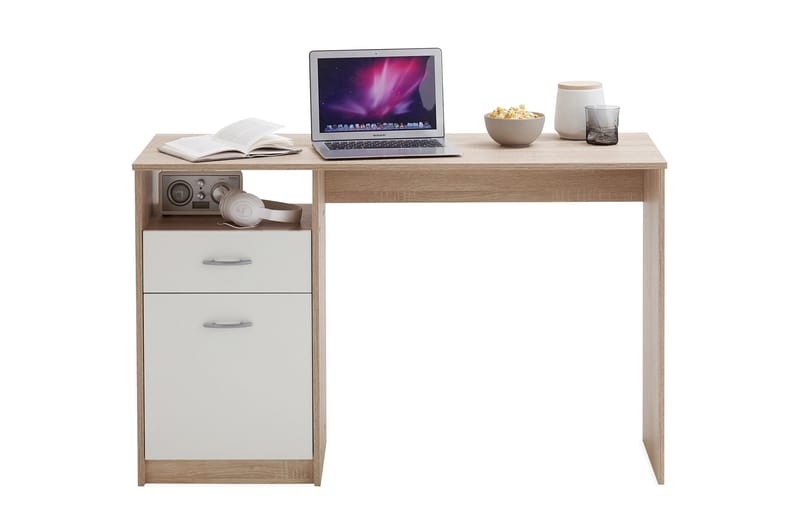 Jackson Skrivebord 123 cm med Oppbevaring Hylle + Skuff + Sk - Hvit/Tre - Møbler - Bord - Kontorbord - Skrivebord