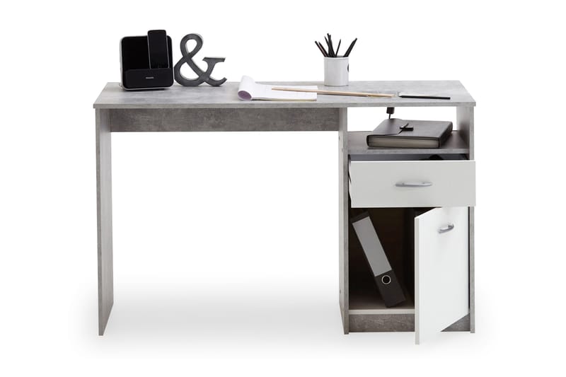 Jackson Skrivebord 123 cm med Oppbevaring Skuff + Skap + Hyl - Betonggrå/Hvit - Møbler - Bord - Kontorbord - Skrivebord