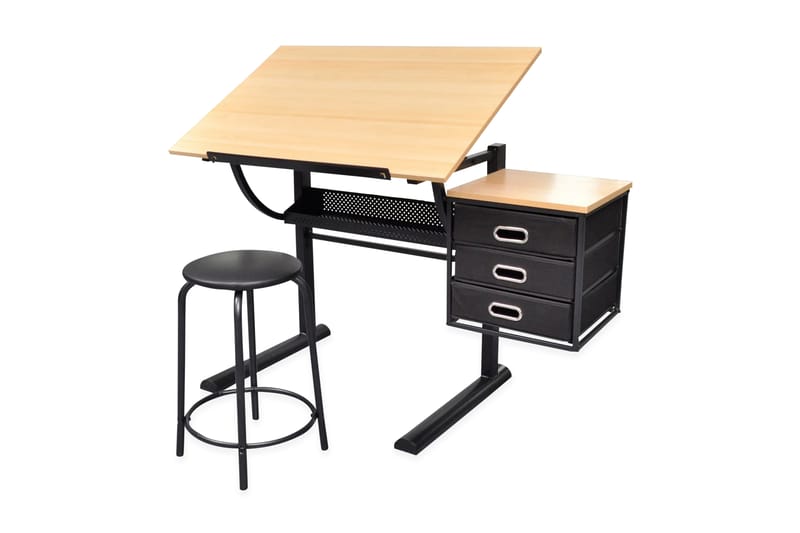 Justerbart tegnebord med 3 skuffer og stol - Møbler - Bord - Kontorbord - Tegnebord