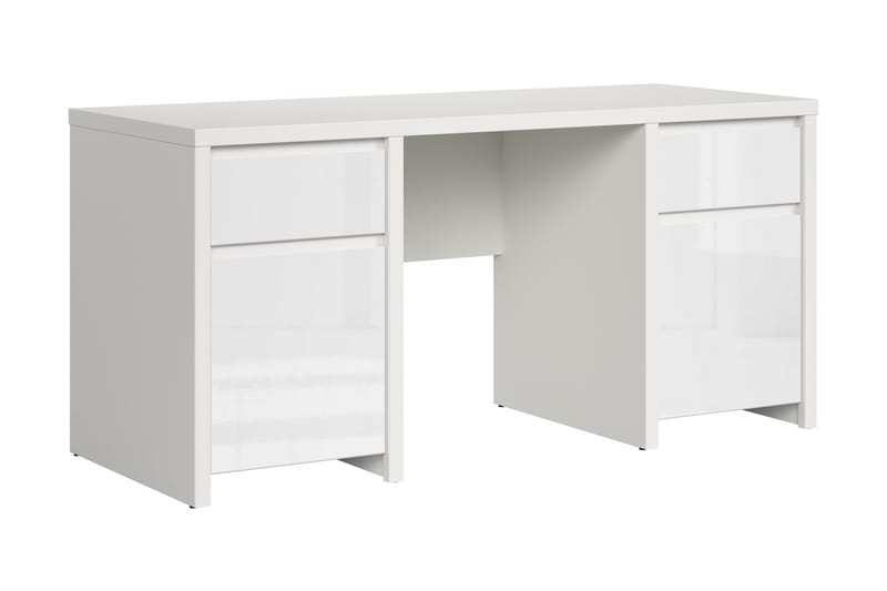 Kaspian Skrivebord 160 cm med Oppbevaring 2 Skuffer + 2 Skap - Hvit/Hvit Høyglans - Møbler - Bord - Kontorbord - Skrivebord