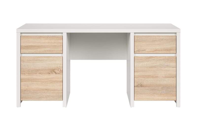Kaspian Skrivebord 160 cm med Oppbevaring 2 Skuffer + 2 Skap - Hvit/Natur - Møbler - Bord - Kontorbord - Skrivebord