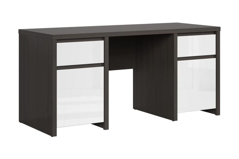 Kaspian Skrivebord 160 cm med Oppbevaring 2 Skuffer + 2 Skap - Wenge/Hvit Høyglans - Møbler - Bord - Kontorbord - Skrivebord