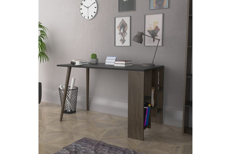 Keachi Hvito Skrivebord 120 cm med Oppbevaringshyller - Antrasitt/Valnøttsbrun - Møbler - Bord - Kontorbord - Skrivebord