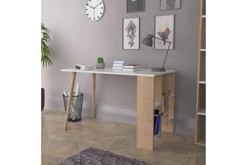 Keachi Hvito Skrivebord 120 cm med Oppbevaringshyller - Natur/Hvit - Møbler - Bord - Kontorbord - Skrivebord