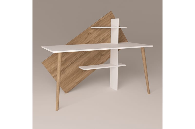 Keachi Rüzgar Skrivebord 140 cm med Oppbevaringshyller - Valnøttsbrun/Hvit - Møbler - Bord - Kontorbord - Skrivebord