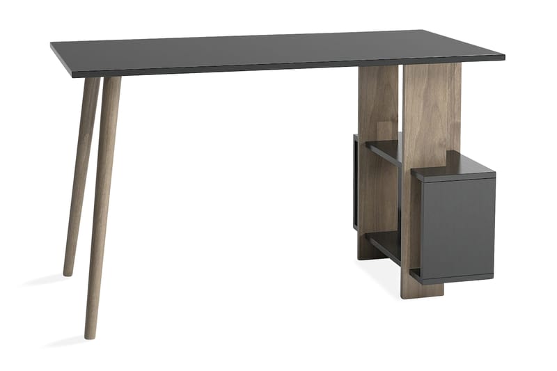 Keachi Side Skrivebord 120 cm med Oppbevaringshyller - Antrasitt/Valnøttsbrun - Møbler - Bord - Kontorbord - Skrivebord