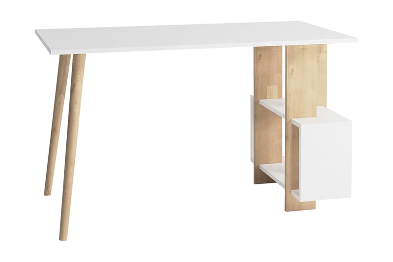 Keachi Side Skrivebord 120 cm med Oppbevaringshyller - Natur/Hvit - Møbler - Bord - Kontorbord - Skrivebord