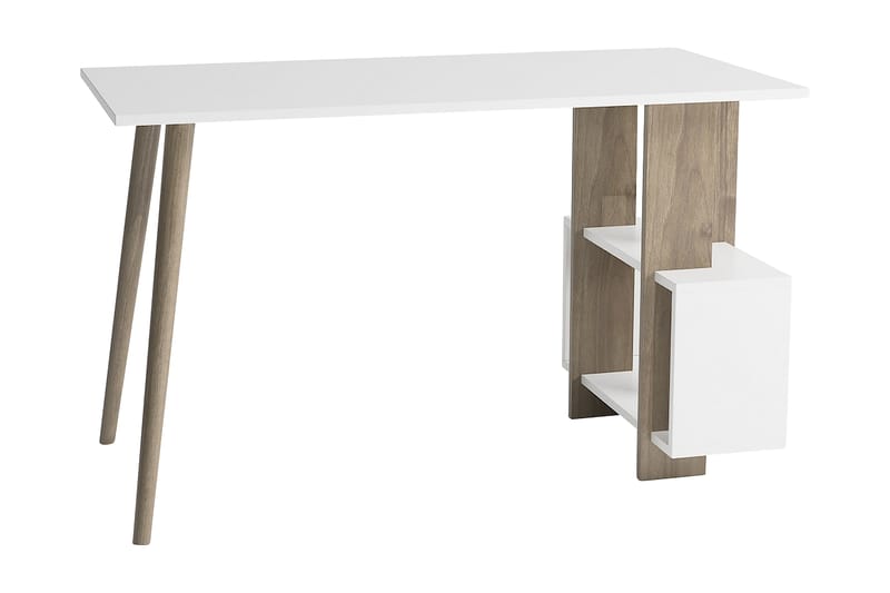 Keachi Side Skrivebord 120 cm med Oppbevaringshyller - Valnøttsbrun/Hvit - Møbler - Bord - Kontorbord - Skrivebord