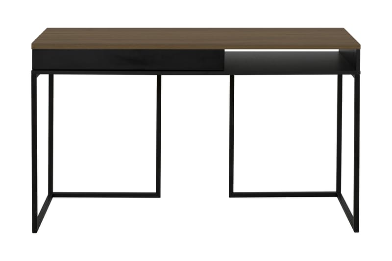 Kimbra Skrivebord 130 cm med Oppbevaringshylle + Skuff - Valnøttsfiner/Svart - Møbler - Bord - Kontorbord - Skrivebord