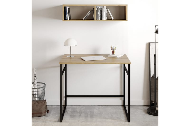 Klingbo Skrivebord 90 cm med Oppbevaring Vegghylle - Brun - Møbler - Bord - Kontorbord - Skrivebord